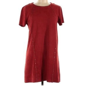 Design Lab Brick Red Faux Suede Studded short sleeve shift mini dress